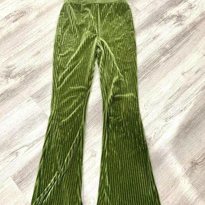 green corduroy flare leggings